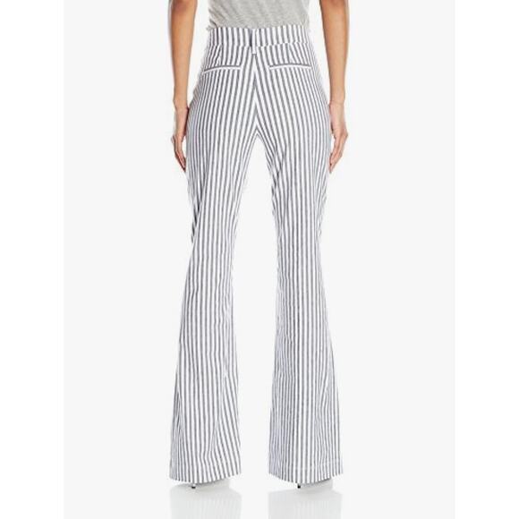 NYDJ Flare Linen Blend Pants 4 Navy Blue White Striped Preppy Nautical Coastal - Picture 13 of 14